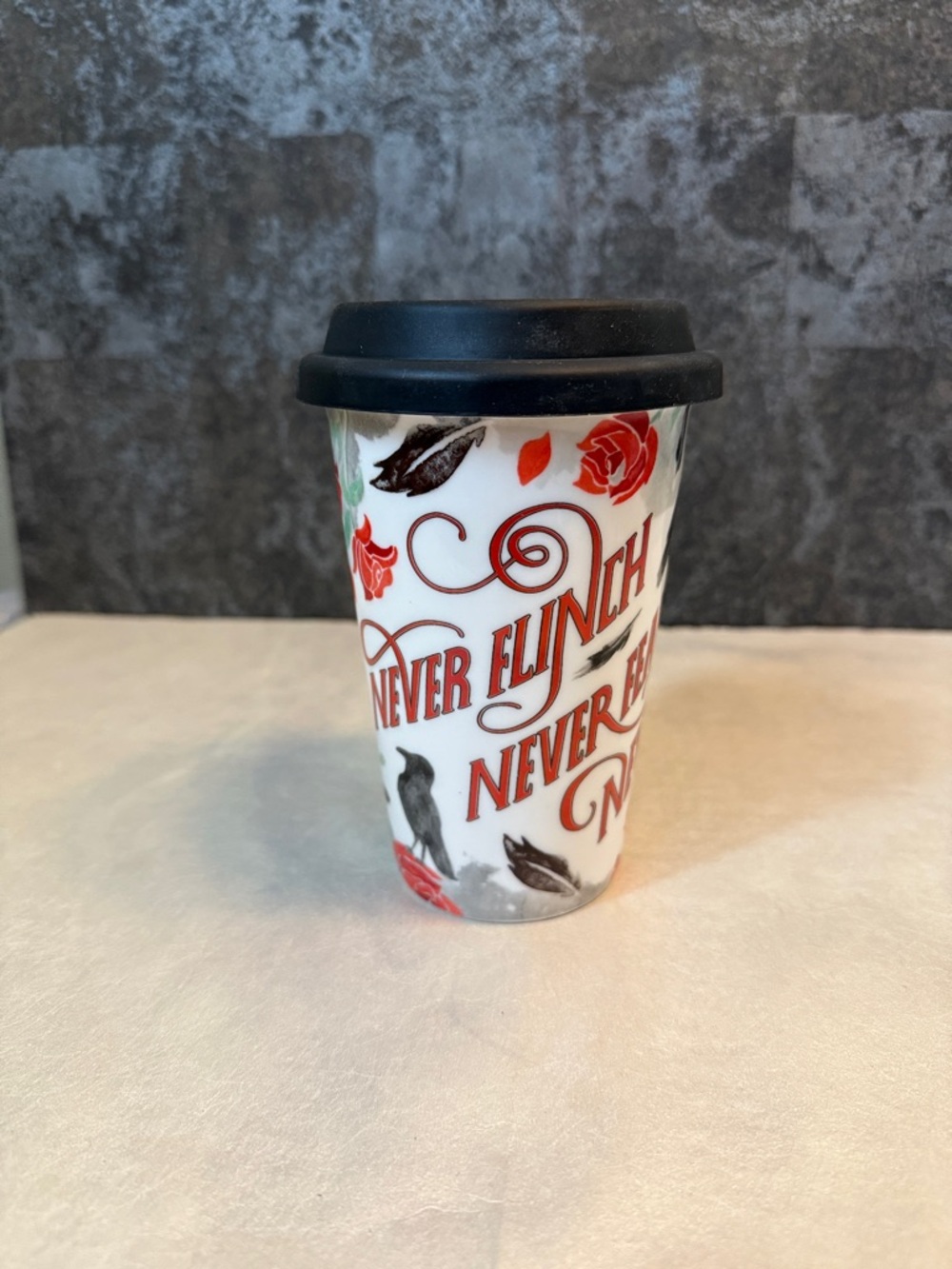 Travel Tumbler with Red Rose and Script Design